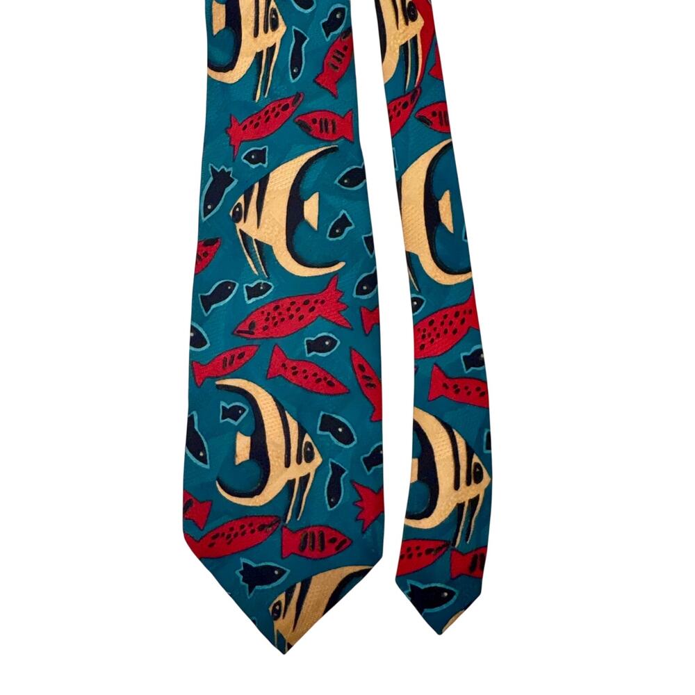 Vintage Y2K Tina Bromberg Collection Silk Fish NeckTie Coastal Whimsical Preppy